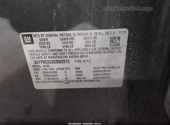 3GYFNCE32GS562513 2016 CADILLAC SRX Black 