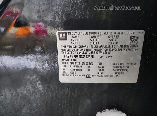 3GYFNEE30GS572565 2016 CADILLAC SRX Черный Вид наклейки с VIN-кодом