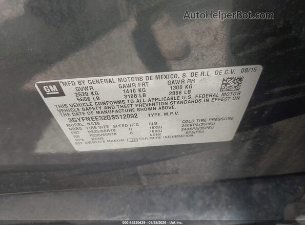 3GYFNEE32GS512092 2016 CADILLAC SRX Black Engine compartment view