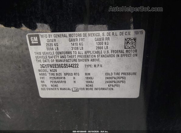 3GYFNEE36GS544222 2016 CADILLAC SRX Black Engine compartment view