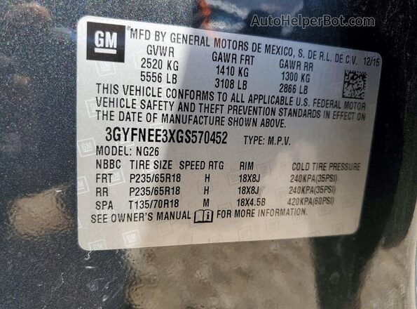 3GYFNEE3XGS570452 2016 CADILLAC SRX Gray 