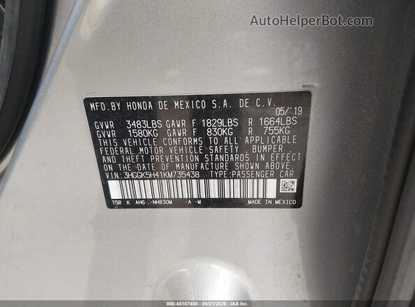 3HGGK5H41KM735438 2019 HONDA FIT Silver Engine compartment view