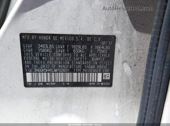 3HGGK5H45JM702831 2018 HONDA FIT White Вид підкапотного простору