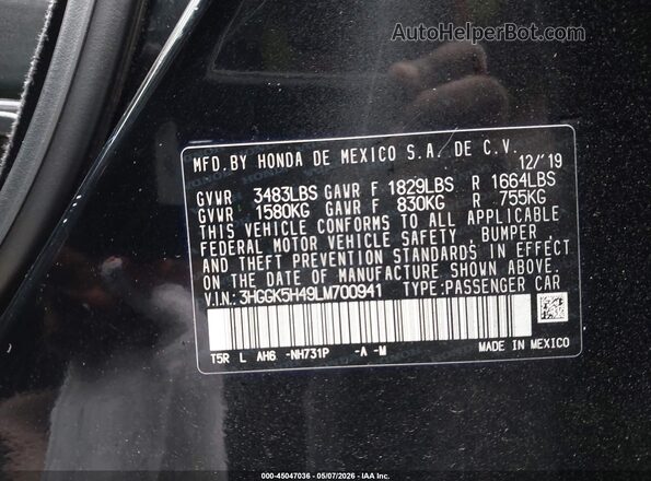 3HGGK5H49LM700941 2020 HONDA FIT Black 