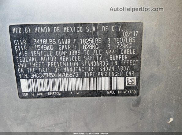 3HGGK5H5XHM705873 2017 HONDA FIT Silver 