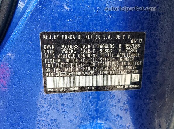 3HGGK5H99HM704975 2017 HONDA FIT Blue 
