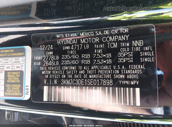 3KMJC3DE1SE017898 2025 HYUNDAI TUCSON Black Engine compartment view