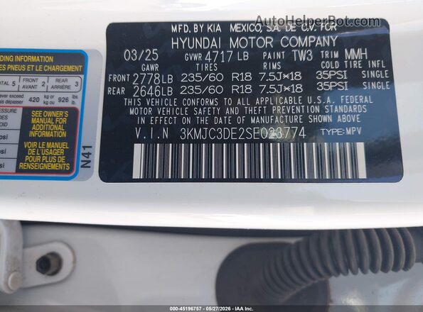 3KMJC3DE2SE023774 2025 HYUNDAI TUCSON White Vista del compartimento del motor