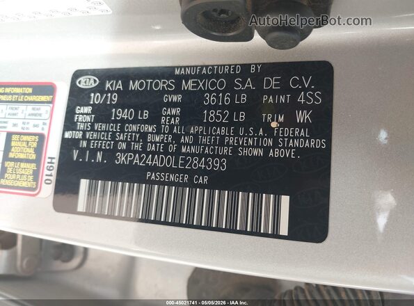 3KPA24AD0LE284393 2020 KIA RIO Silver Engine compartment view