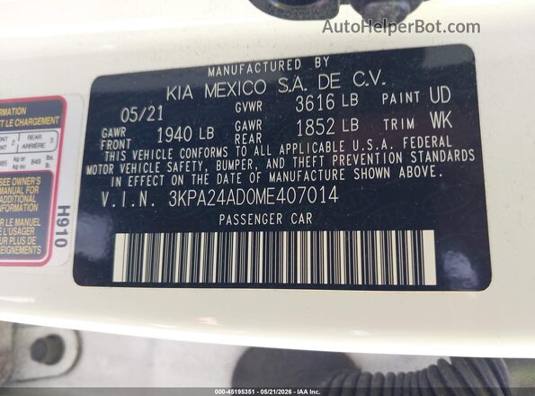 3KPA24AD0ME407014 2021 KIA RIO Белый 
