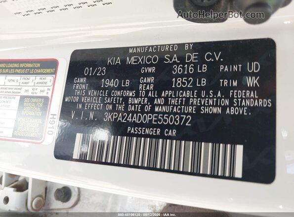 3KPA24AD0PE550372 2023 KIA RIO White Շարժիչի բաժամունքի տեսք