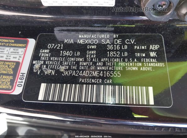 3KPA24AD2ME416555 2021 KIA RIO Black Engine compartment view
