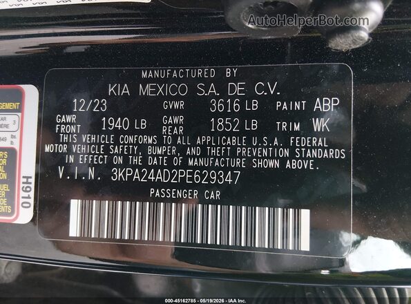 3KPA24AD2PE629347 2023 KIA RIO Black Vista del compartimento del motor