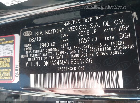 3KPA24AD4LE261036 2020 KIA RIO Black Շարժիչի բաժամունքի տեսք