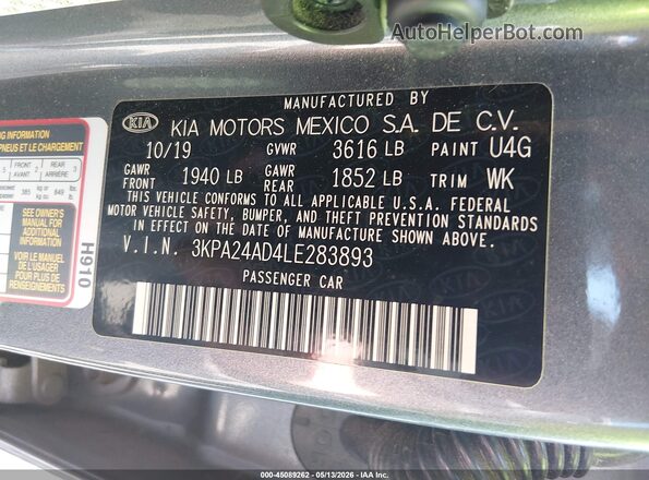 3KPA24AD4LE283893 2020 KIA RIO Gray Engine compartment view