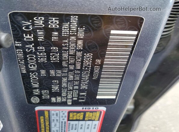 3KPA24AD5LE298936 2020 KIA RIO Gray Widok komory silnika