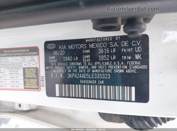 3KPA24AD5LE335323 2020 KIA RIO White 