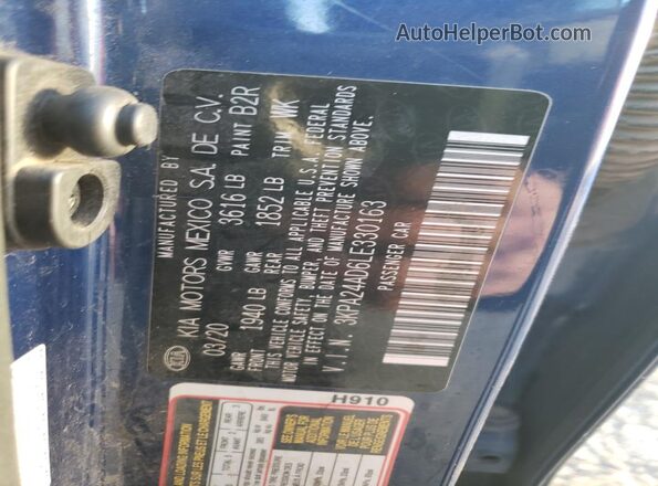 3KPA24AD6LE330163 2020 KIA RIO Blue Widok komory silnika