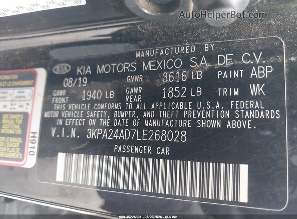 3KPA24AD7LE268028 2020 KIA RIO Black Widok komory silnika