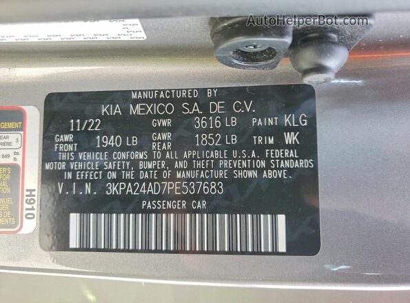 3KPA24AD7PE537683 2023 KIA RIO Gray 