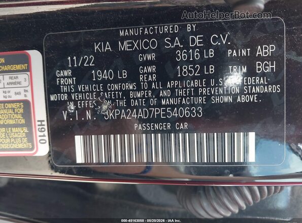 3KPA24AD7PE540633 2023 KIA RIO Black Engine compartment view