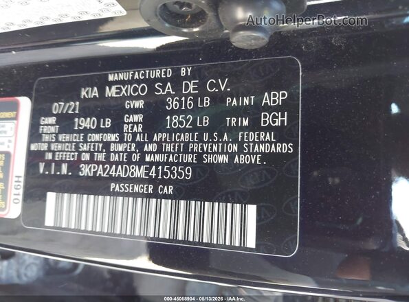 3KPA24AD8ME415359 2021 KIA RIO Черный Вид подкапотного пространства