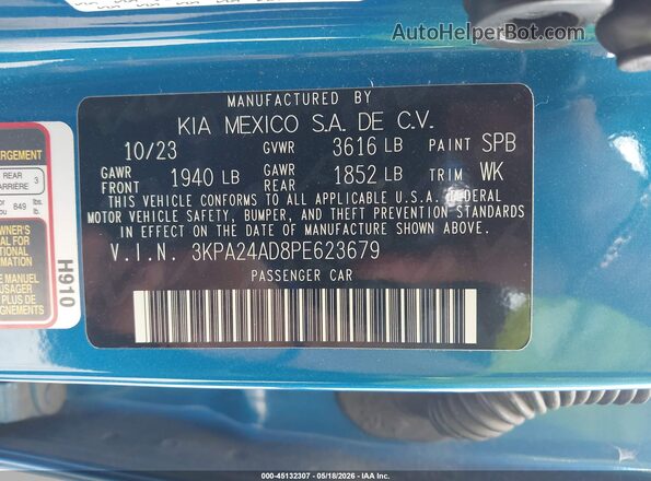 3KPA24AD8PE623679 2023 KIA RIO Blue Engine compartment view