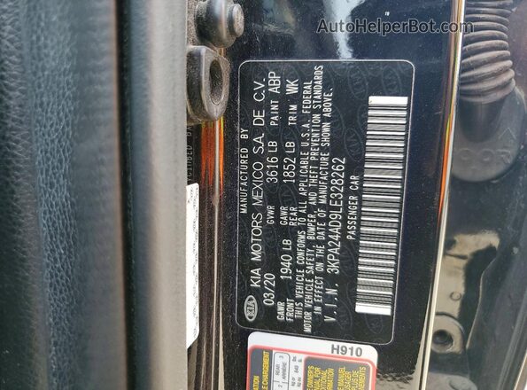 3KPA24AD9LE328262 2020 KIA RIO Black ძრავის განყოფილების ხედი