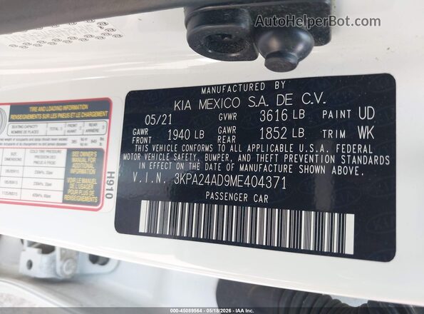 3KPA24AD9ME404371 2021 KIA RIO White 