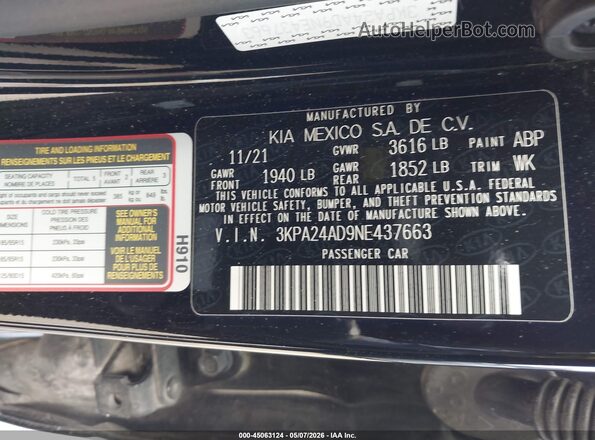 3KPA24AD9NE437663 2022 KIA RIO Черный Вид подкапотного пространства