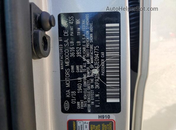 3KPA25AB4JE094775 2018 KIA RIO Silver 