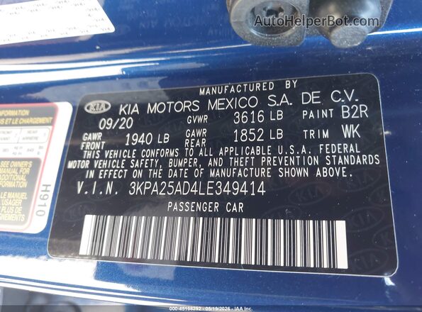 3KPA25AD4LE349414 2020 KIA RIO 5-DOOR Blue Engine compartment view