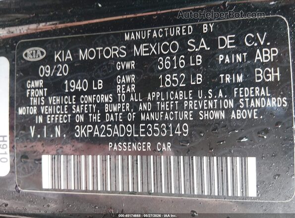 3KPA25AD9LE353149 2020 KIA RIO 5-DOOR Black ძრავის განყოფილების ხედი