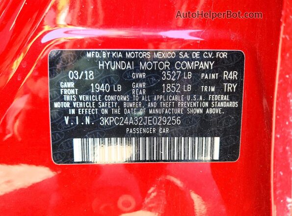 3KPC24A32JE029256 2018 HYUNDAI ACCENT Red 