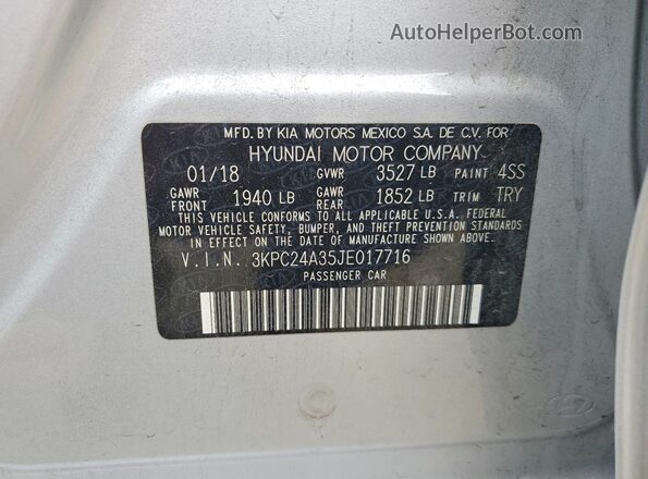 3KPC24A35JE017716 2018 HYUNDAI ACCENT Silver 