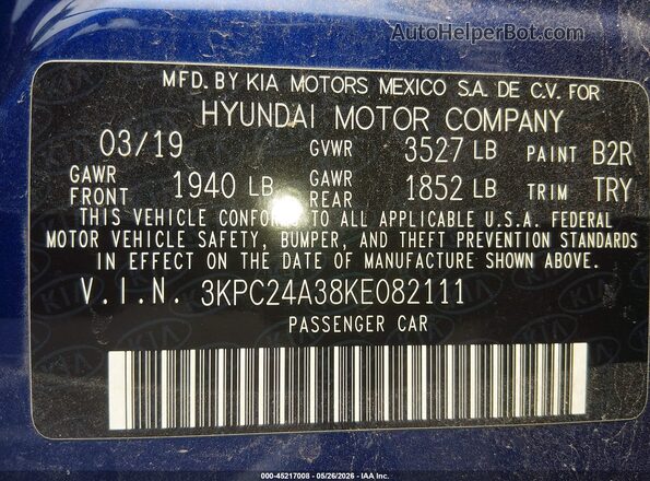 3KPC24A38KE082111 2019 HYUNDAI ACCENT Blue 