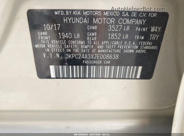 3KPC24A3XJE008638 2018 HYUNDAI ACCENT Gold Engine compartment view