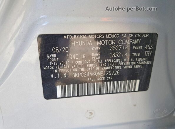 3KPC24A60ME129726 2021 HYUNDAI ACCENT Silver 