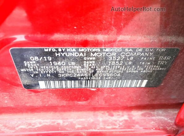 3KPC24A61LE099604 2020 HYUNDAI ACCENT Red 