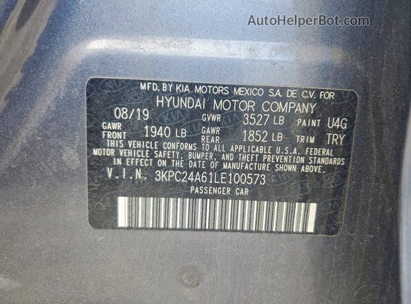 3KPC24A61LE100573 2020 HYUNDAI ACCENT Серый Вид наклейки с VIN-кодом