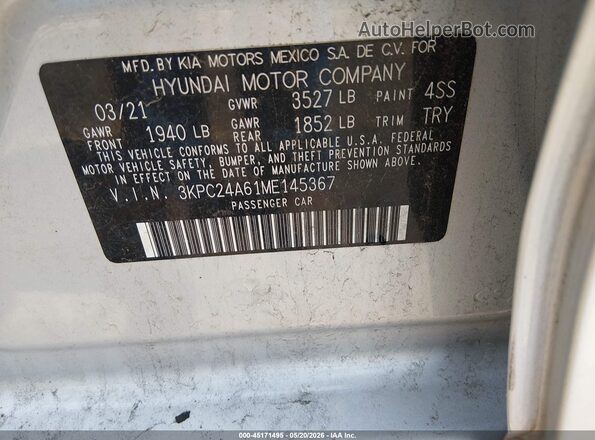 3KPC24A61ME145367 2021 HYUNDAI ACCENT Silver Widok komory silnika