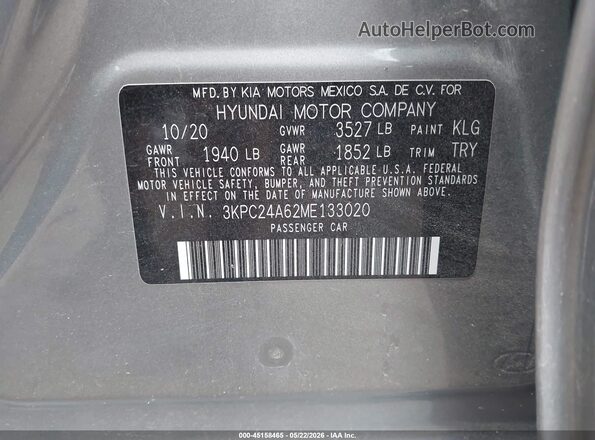 3KPC24A62ME133020 2021 HYUNDAI ACCENT Silver Engine compartment view