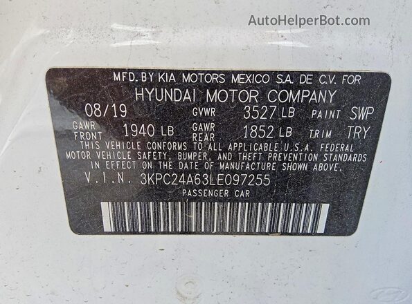 3KPC24A63LE097255 2020 HYUNDAI ACCENT Белый Вид подкапотного пространства