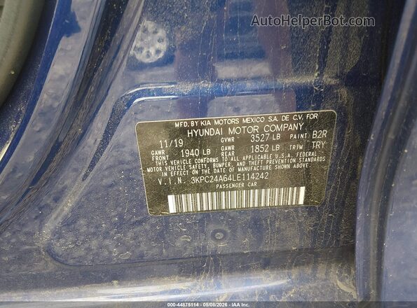 3KPC24A64LE114242 2020 HYUNDAI ACCENT Blue Շարժիչի բաժամունքի տեսք