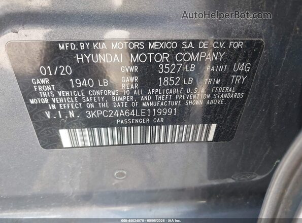 3KPC24A64LE119991 2020 HYUNDAI ACCENT Gray 