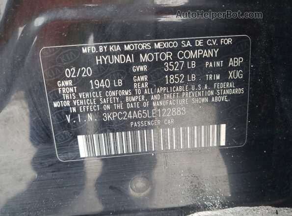 3KPC24A65LE122883 2020 HYUNDAI ACCENT Black Vista del compartimento del motor