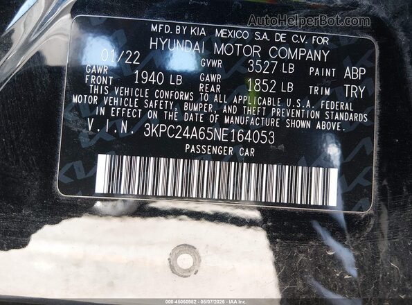 3KPC24A65NE164053 2022 HYUNDAI ACCENT Black Widok komory silnika