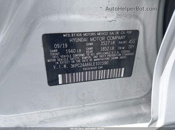 3KPC24A66LE101590 2020 HYUNDAI ACCENT Silver Engine compartment view