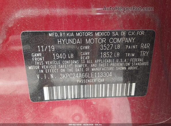 3KPC24A66LE113304 2020 HYUNDAI ACCENT Красный Вид подкапотного пространства