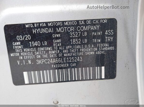 3KPC24A66LE125243 2020 HYUNDAI ACCENT Серебряный Вид подкапотного пространства